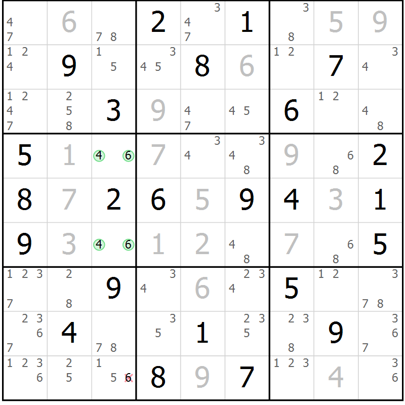 Position des candidats pour la solution de la Gr 52 page 55 du magazine de sudoku Virtuose n° 106