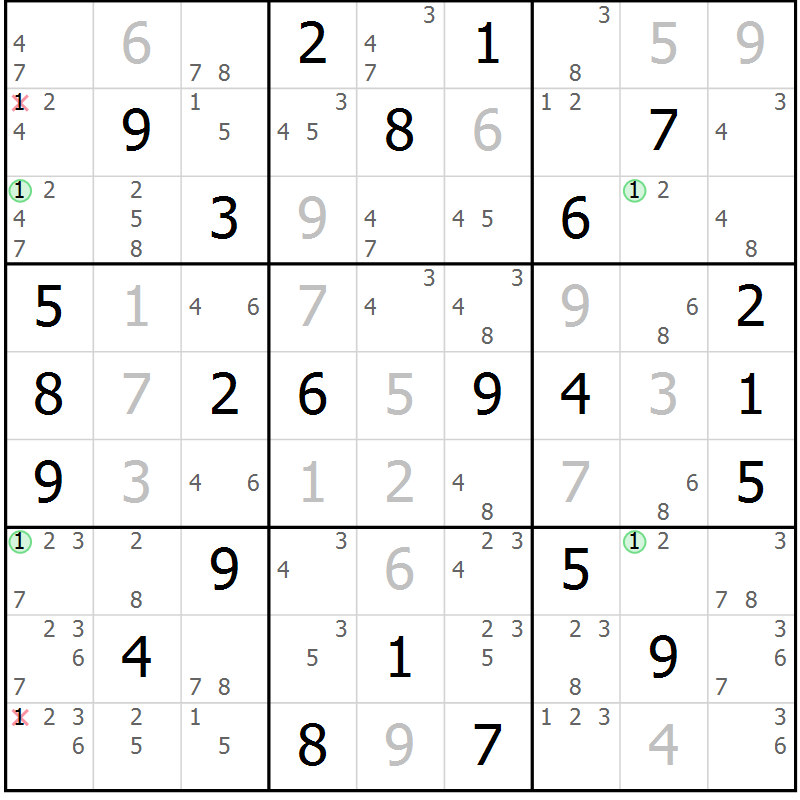 Position des candidats pour la solution de la Gr 52 page 55 du magazine de sudoku Virtuose n° 106