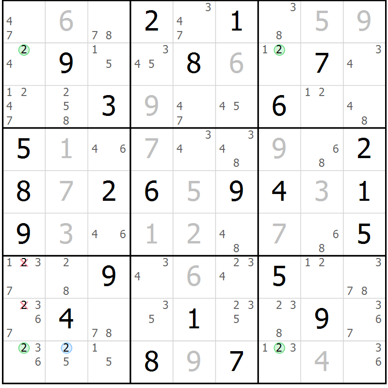 Position des candidats pour la solution de la Gr 52 page 55 du magazine de sudoku Virtuose n° 106