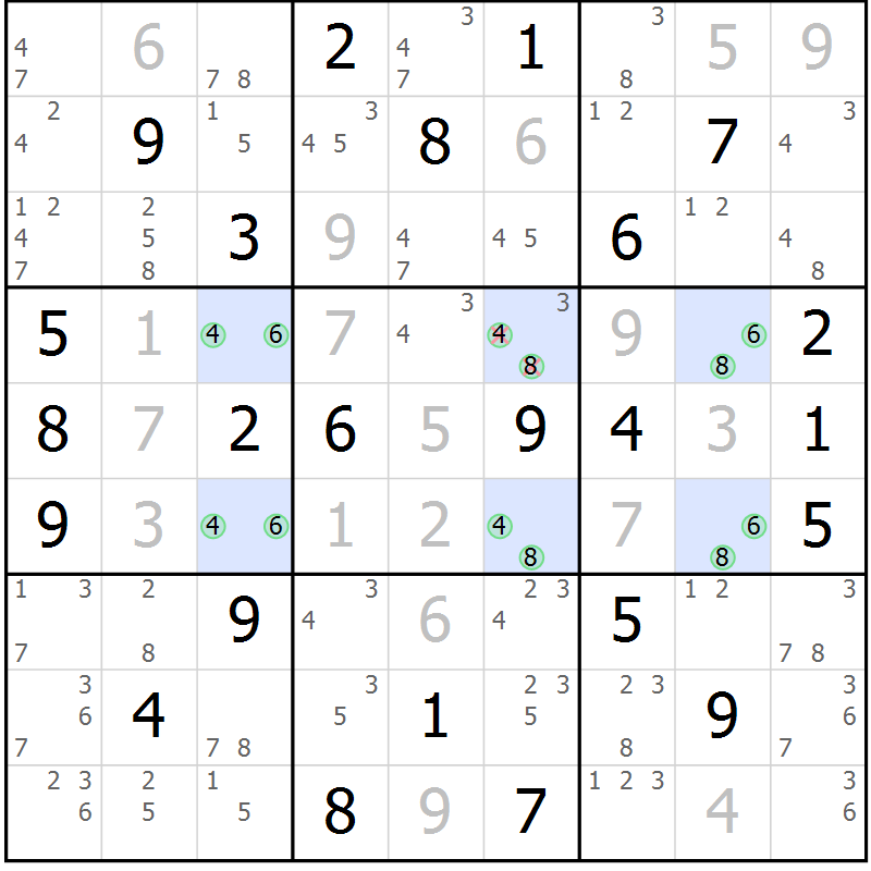 Position des candidats pour la solution de la Gr 52 page 55 du magazine de sudoku Virtuose n° 106