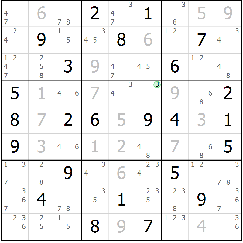 Position des candidats pour la solution de la Gr 52 page 55 du magazine de sudoku Virtuose n° 106