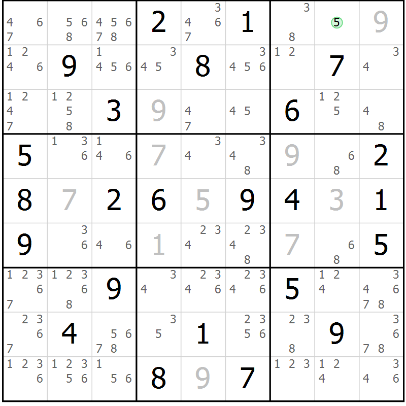 Position des candidats pour la solution de la Gr 52 page 55 du magazine de sudoku Virtuose n° 106