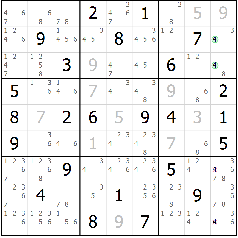 Position des candidats pour la solution de la Gr 52 page 55 du magazine de sudoku Virtuose n° 106