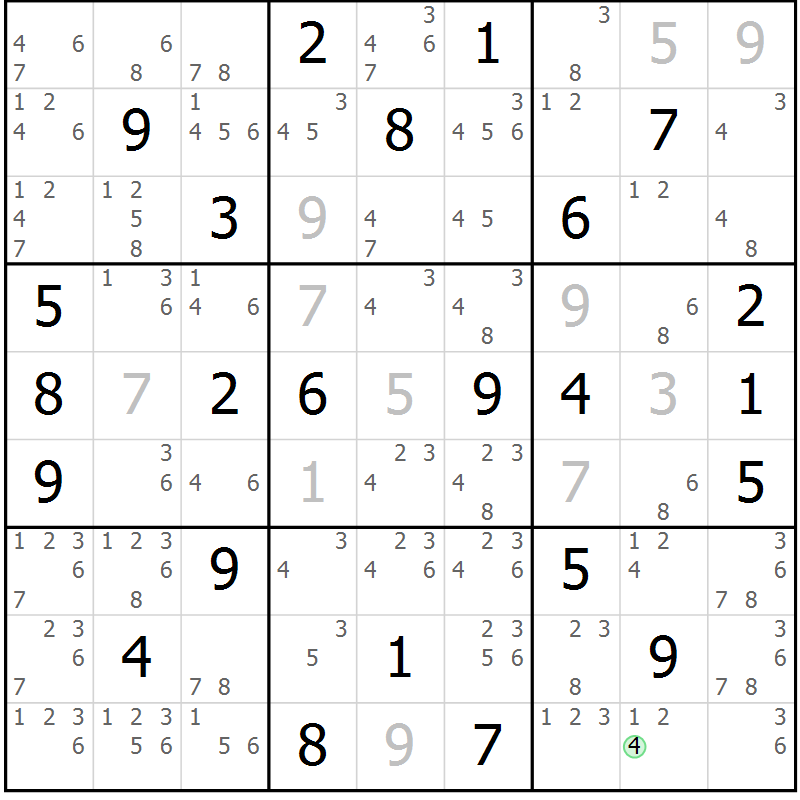 Position des candidats pour la solution de la Gr 52 page 55 du magazine de sudoku Virtuose n° 106
