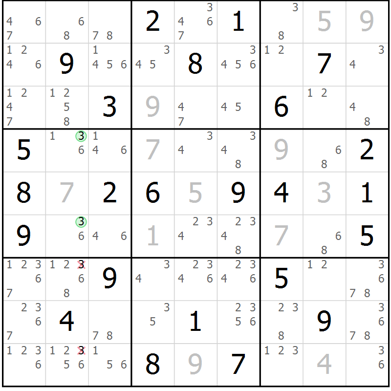 Position des candidats pour la solution de la Gr 52 page 55 du magazine de sudoku Virtuose n° 106