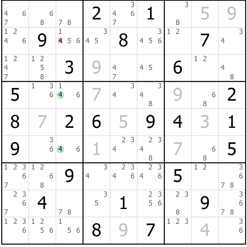 Position des candidats pour la solution de la Gr 52 page 55 du magazine de sudoku Virtuose n° 106