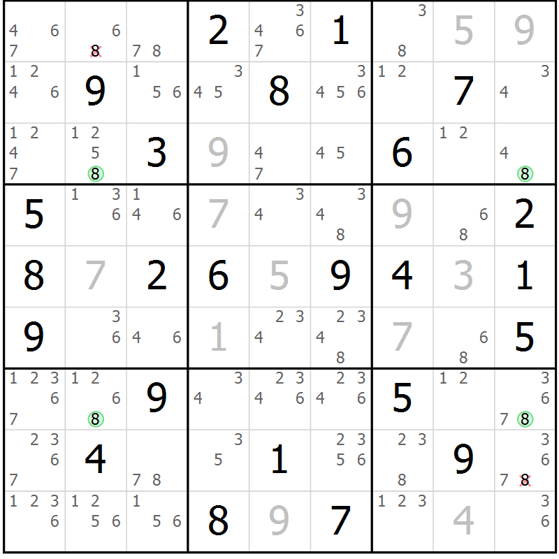 Position des candidats pour la solution de la Gr 52 page 55 du magazine de sudoku Virtuose n° 106