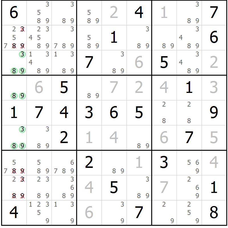 Position des candidats pour la solution de la Gr 53 page 56 du magazine de sudoku Virtuose n° 106