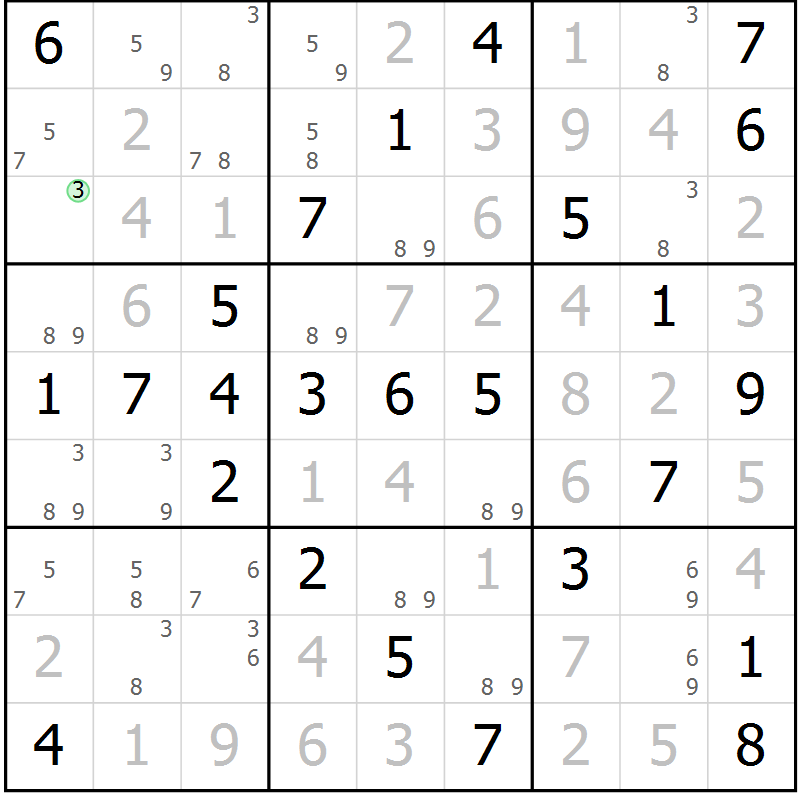 Position des candidats pour la solution de la Gr 53 page 56 du magazine de sudoku Virtuose n° 106