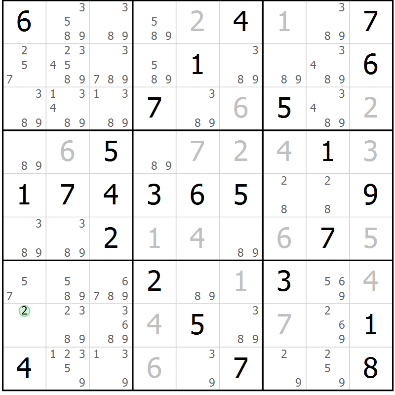 Position des candidats pour la solution de la Gr 53 page 56 du magazine de sudoku Virtuose n° 106