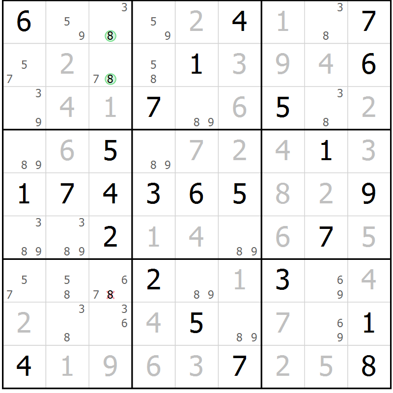 Position des candidats pour la solution de la Gr 53 page 56 du magazine de sudoku Virtuose n° 106