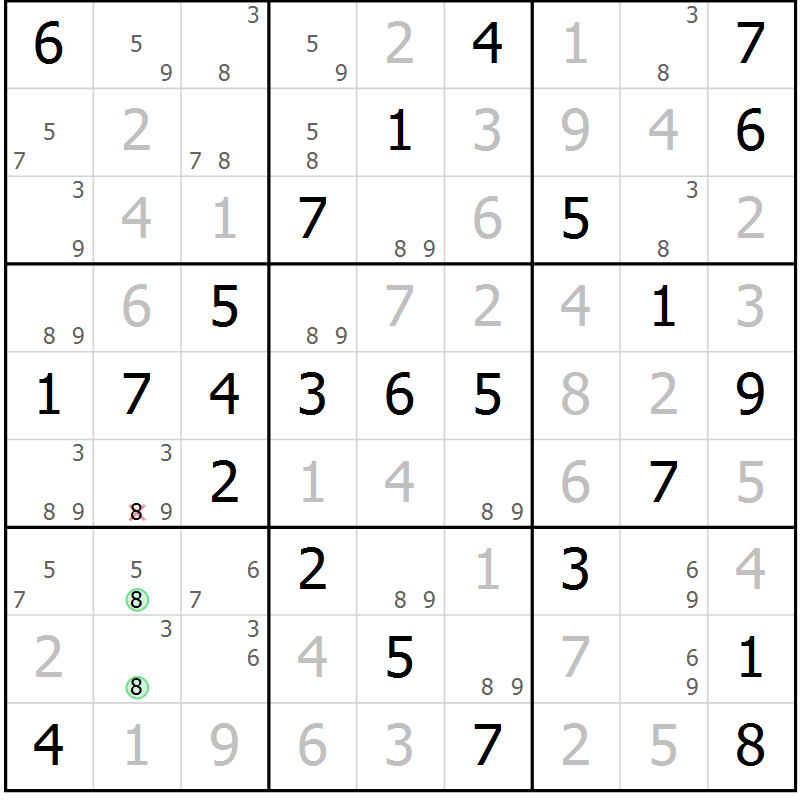Position des candidats pour la solution de la Gr 53 page 56 du magazine de sudoku Virtuose n° 106