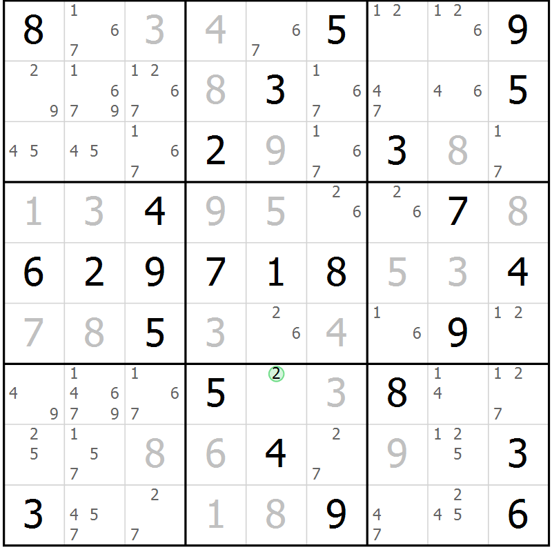 Position des candidats pour la solution de la Gr 54 page 57 du magazine de sudoku Virtuose n° 106