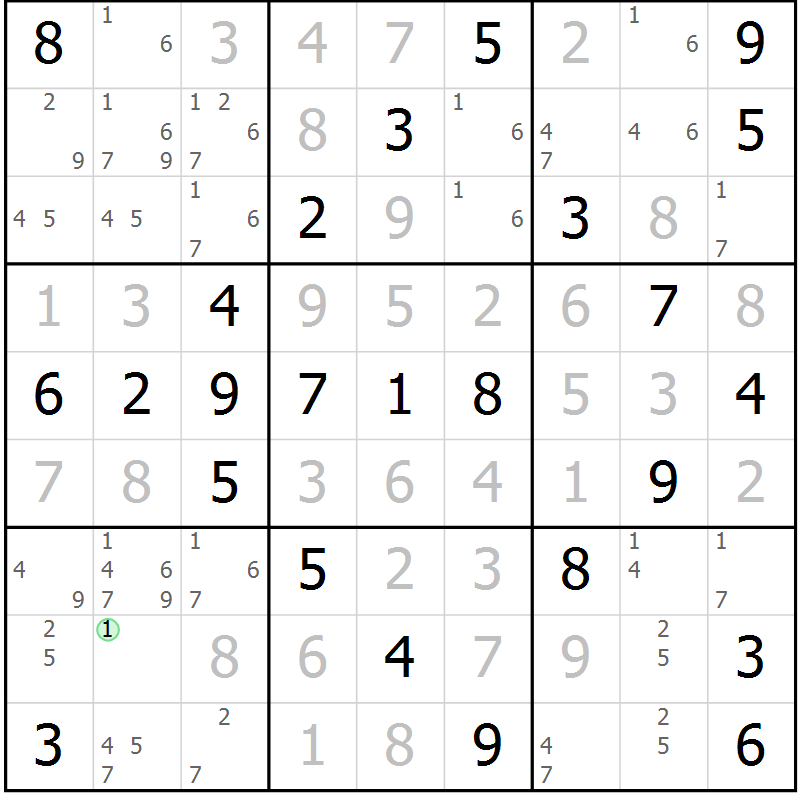 Position des candidats pour la solution de la Gr 54 page 57 du magazine de sudoku Virtuose n° 106