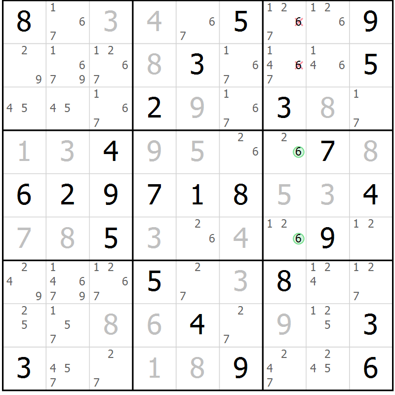 Position des candidats pour la solution de la Gr 54 page 57 du magazine de sudoku Virtuose n° 106