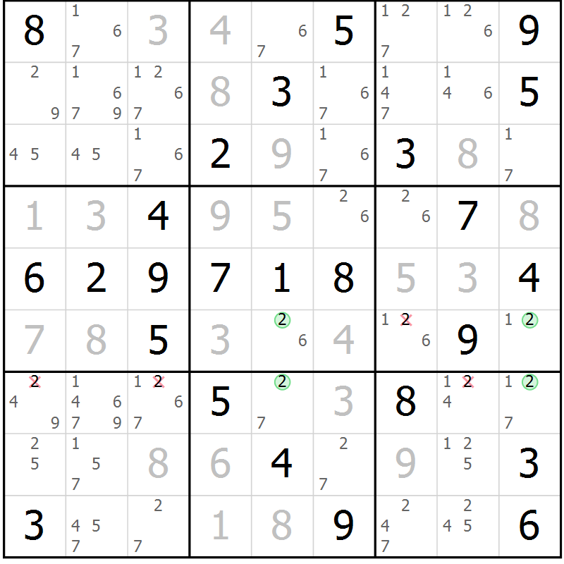 Position des candidats pour la solution de la Gr 54 page 57 du magazine de sudoku Virtuose n° 106