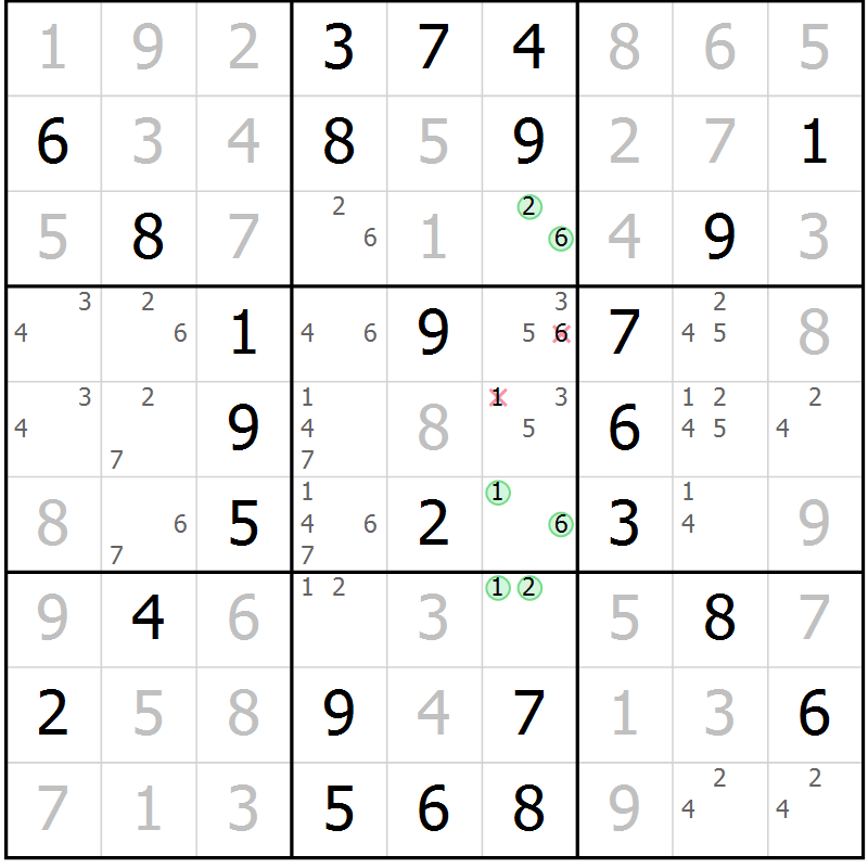 Position des candidats pour la solution de la Gr 55 page 58 du magazine de sudoku Virtuose n° 106