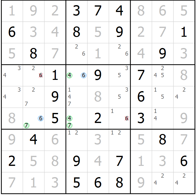 Position des candidats pour la solution de la Gr 55 page 58 du magazine de sudoku Virtuose n° 106