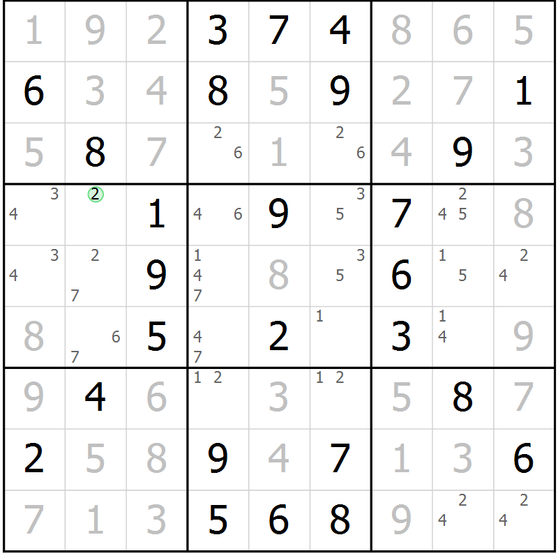 Position des candidats pour la solution de la Gr 55 page 58 du magazine de sudoku Virtuose n° 106