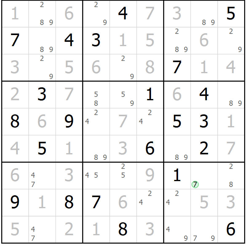 Position des candidats pour la solution de la Gr 56 page 59 du magazine de sudoku Virtuose n° 106