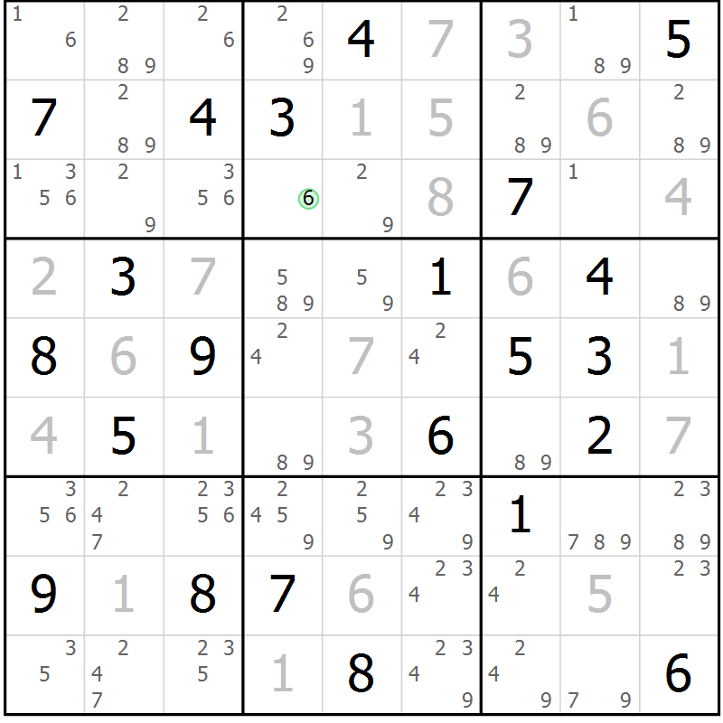 Position des candidats pour la solution de la Gr 56 page 59 du magazine de sudoku Virtuose n° 106