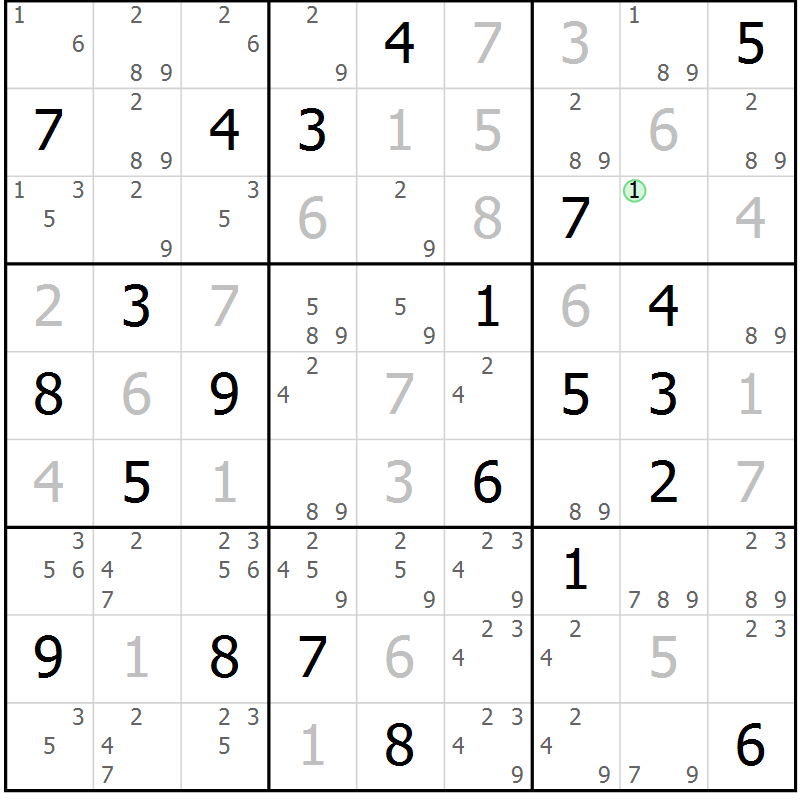 Position des candidats pour la solution de la Gr 56 page 59 du magazine de sudoku Virtuose n° 106