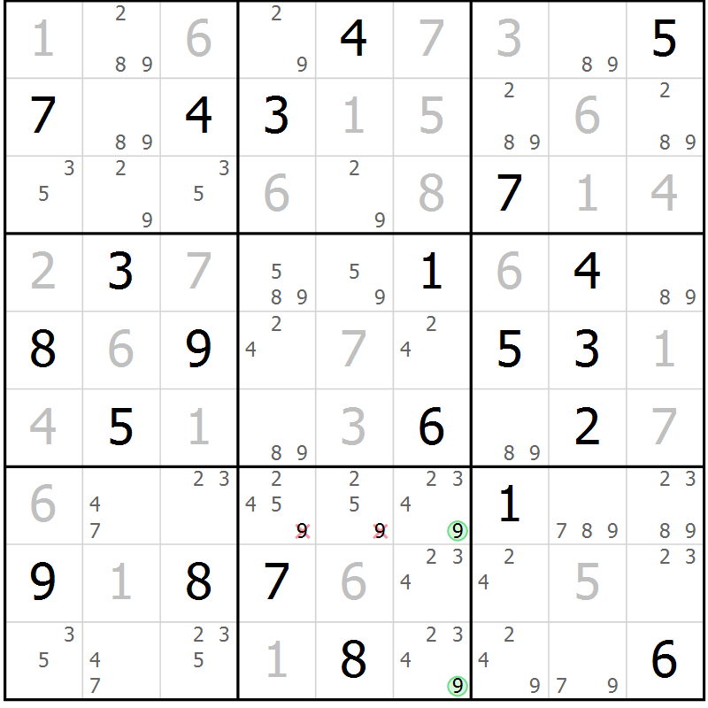 Position des candidats pour la solution de la Gr 56 page 59 du magazine de sudoku Virtuose n° 106
