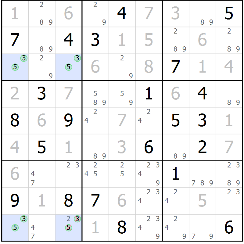 Position des candidats pour la solution de la Gr 56 page 59 du magazine de sudoku Virtuose n° 106