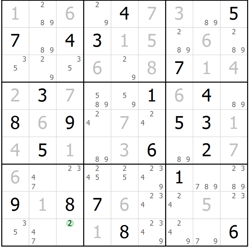 Position des candidats pour la solution de la Gr 56 page 59 du magazine de sudoku Virtuose n° 106