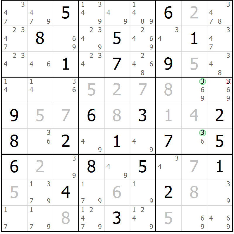 Position des candidats pour la solution de la Gr 57 page 60 du magazine de sudoku Virtuose n° 106