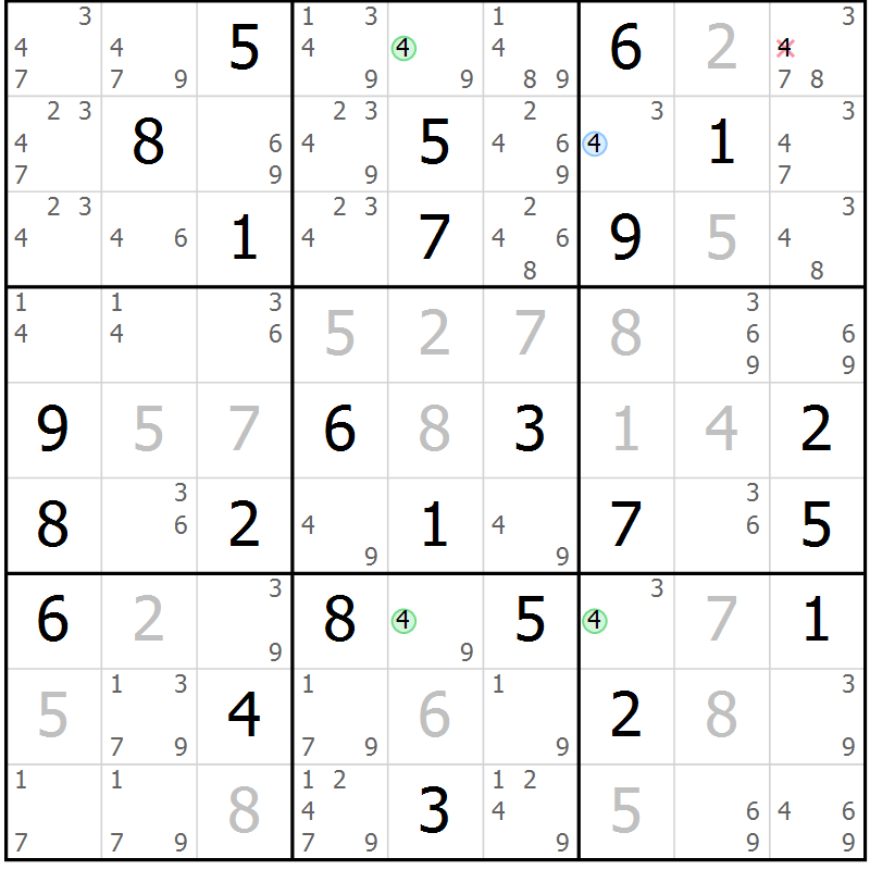 Position des candidats pour la solution de la Gr 57 page 60 du magazine de sudoku Virtuose n° 106