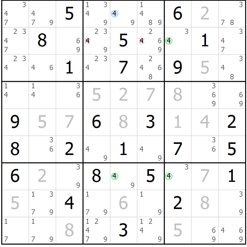 Position des candidats pour la solution de la Gr 57 page 60 du magazine de sudoku Virtuose n° 106