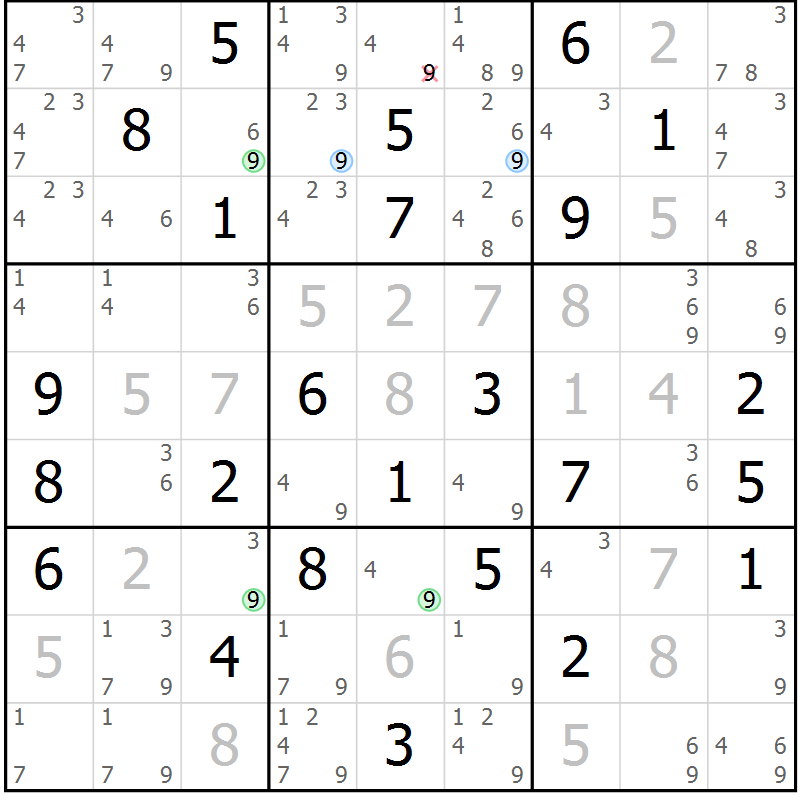 Position des candidats pour la solution de la Gr 57 page 60 du magazine de sudoku Virtuose n° 106