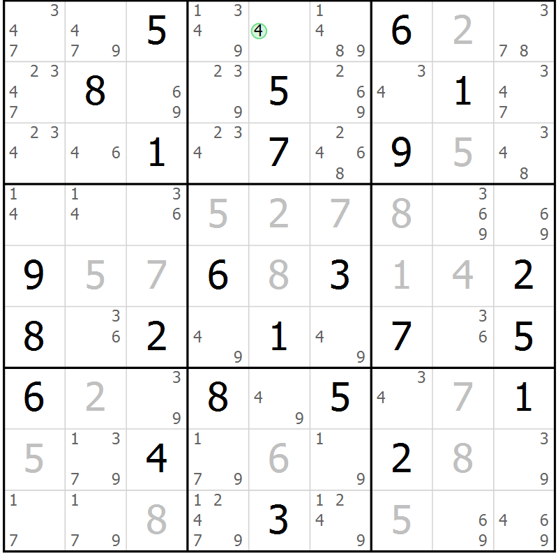Position des candidats pour la solution de la Gr 57 page 60 du magazine de sudoku Virtuose n° 106