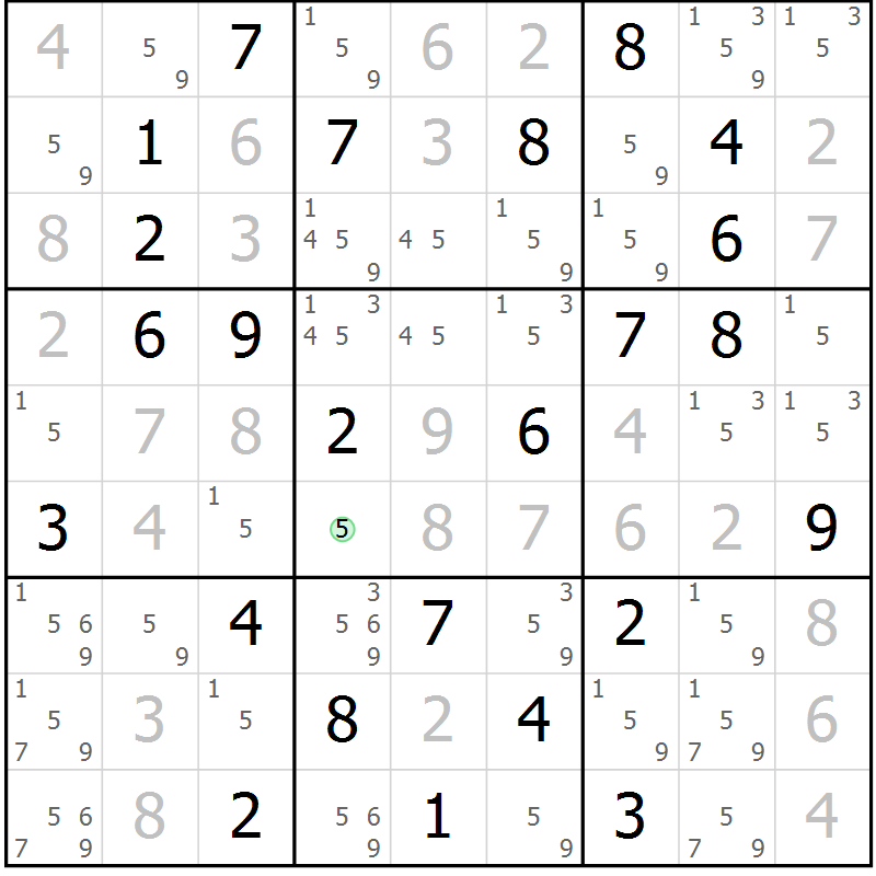 Position des candidats pour la solution de la Gr 58 page 61 du magazine de sudoku Virtuose n° 106