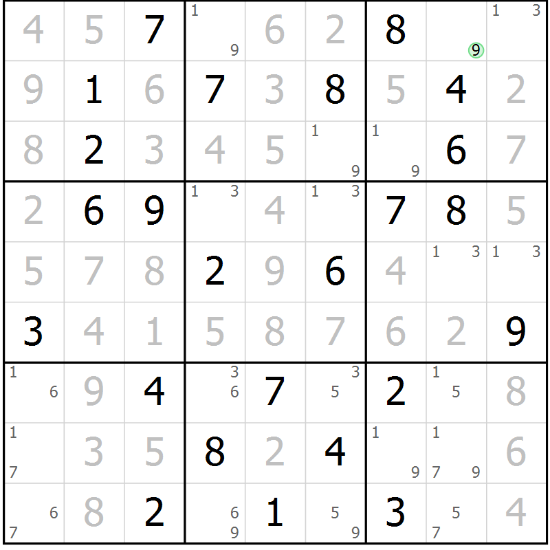 Position des candidats pour la solution de la Gr 58 page 61 du magazine de sudoku Virtuose n° 106