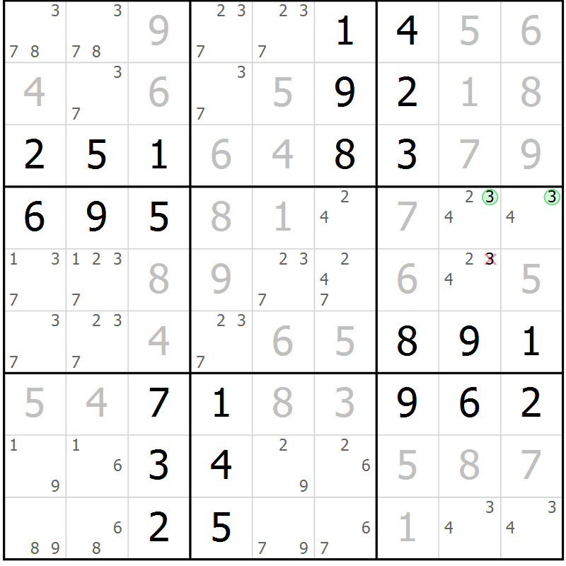 Position des candidats pour la solution de la Gr 59 page 62 du magazine de sudoku Virtuose n° 106
