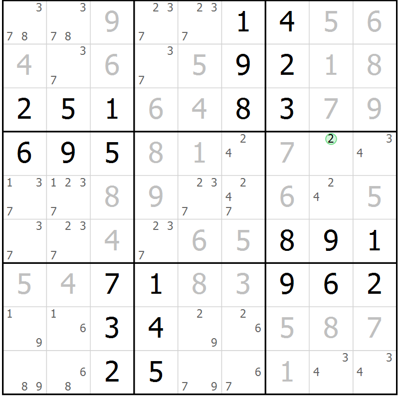 Position des candidats pour la solution de la Gr 59 page 62 du magazine de sudoku Virtuose n° 106