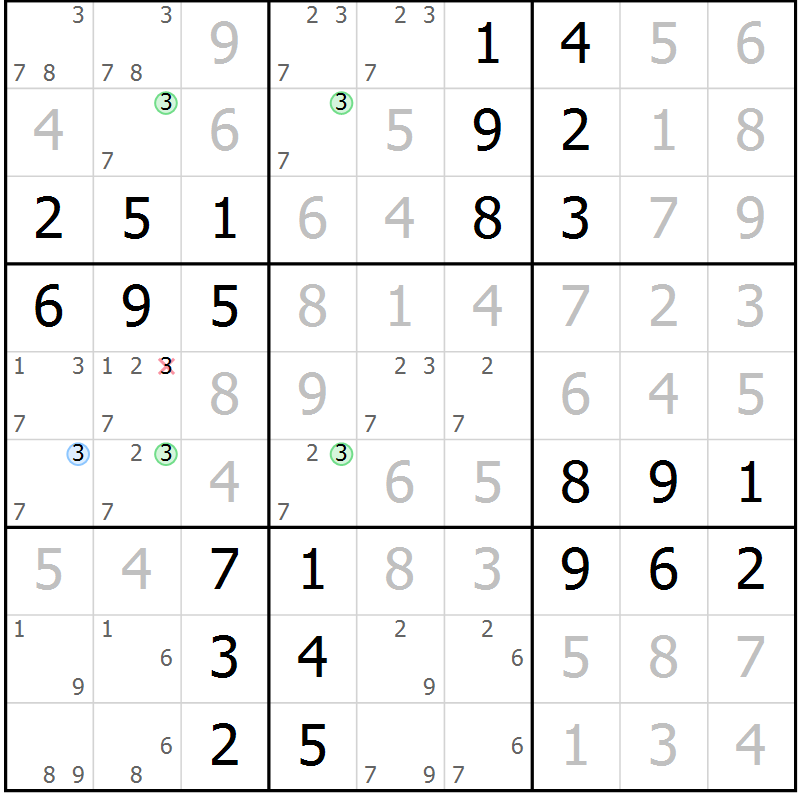 Position des candidats pour la solution de la Gr 59 page 62 du magazine de sudoku Virtuose n° 106