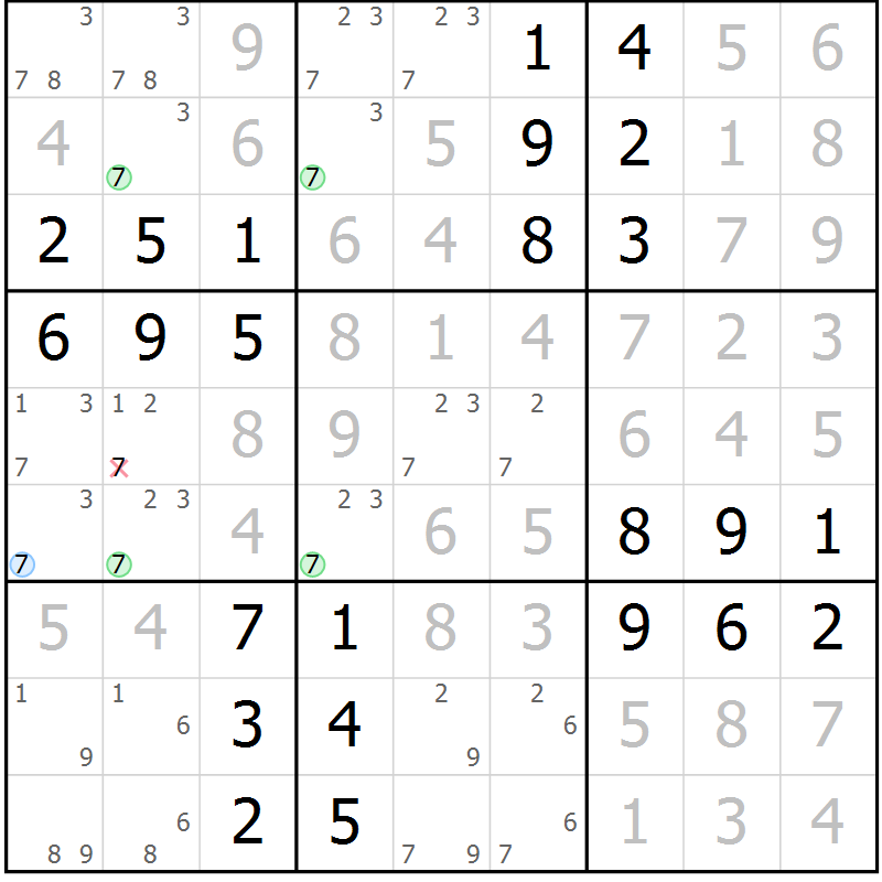 Position des candidats pour la solution de la Gr 59 page 62 du magazine de sudoku Virtuose n° 106