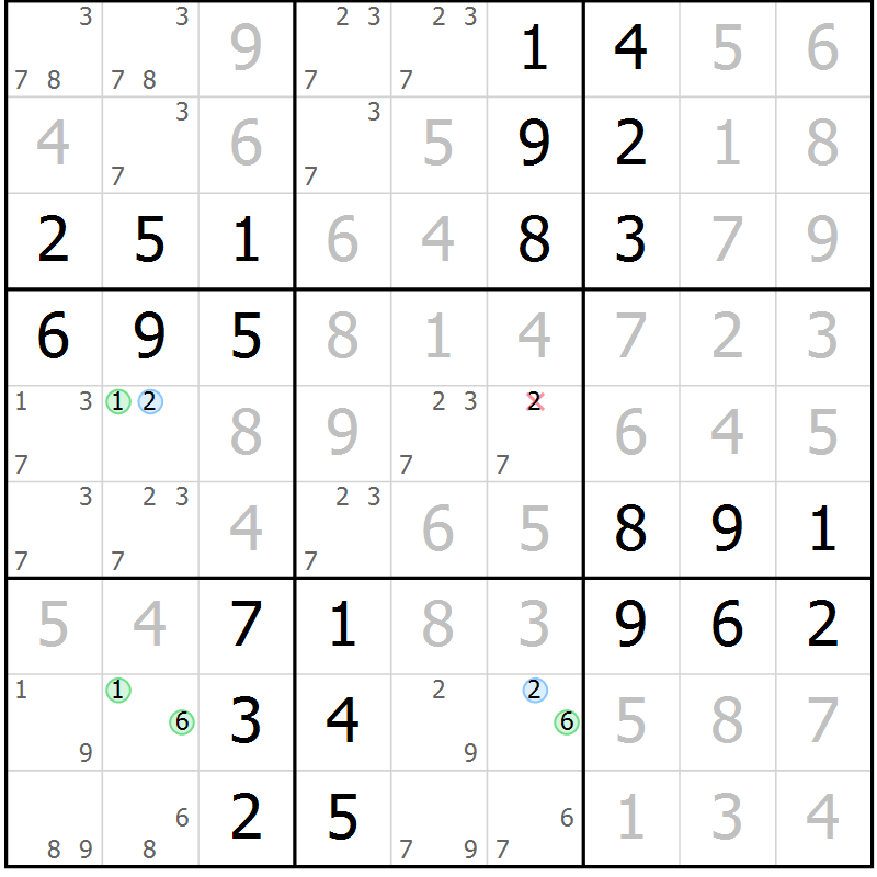 Position des candidats pour la solution de la Gr 59 page 62 du magazine de sudoku Virtuose n° 106