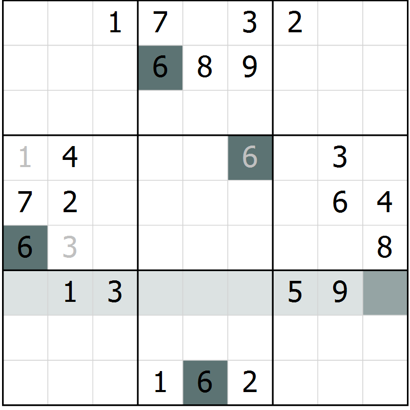 Position des candidats pour la solution de la Gr 6 page 9 du magazine de sudoku Virtuose n° 106