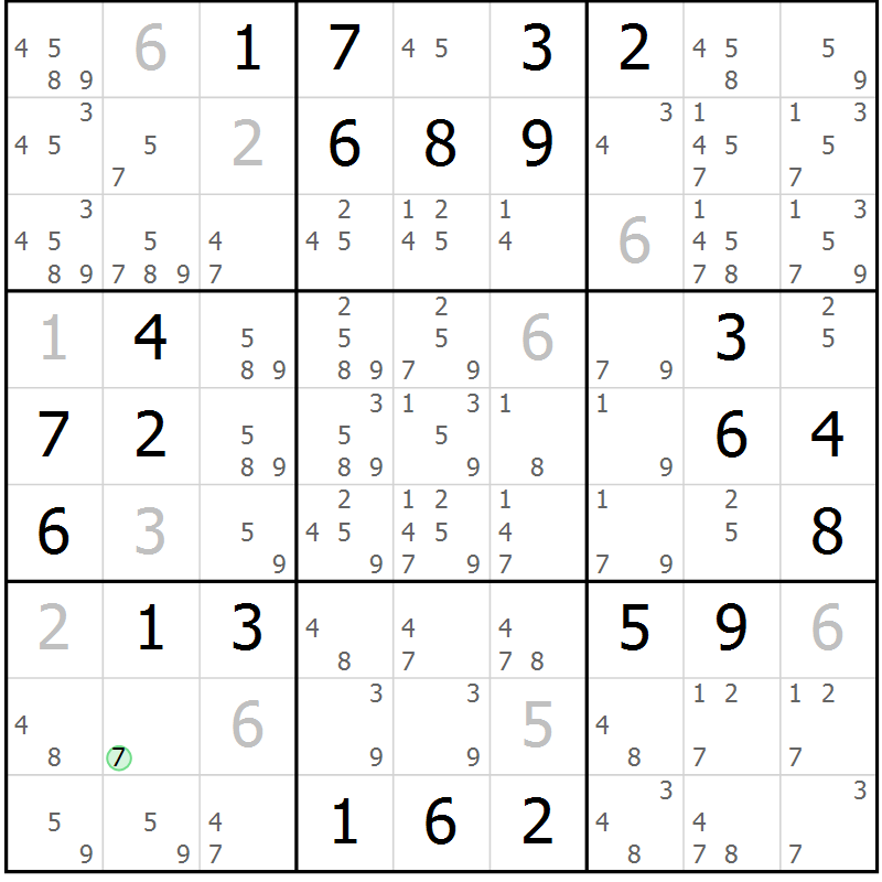 Position des candidats pour la solution de la Gr 6 page 9 du magazine de sudoku Virtuose n° 106