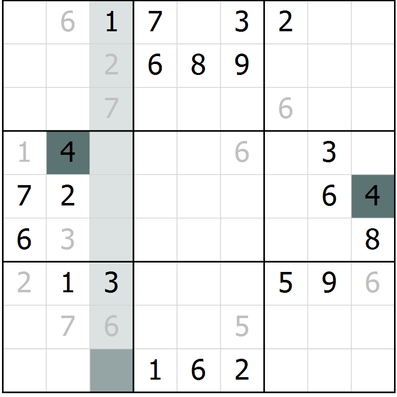 Position des candidats pour la solution de la Gr 6 page 9 du magazine de sudoku Virtuose n° 106