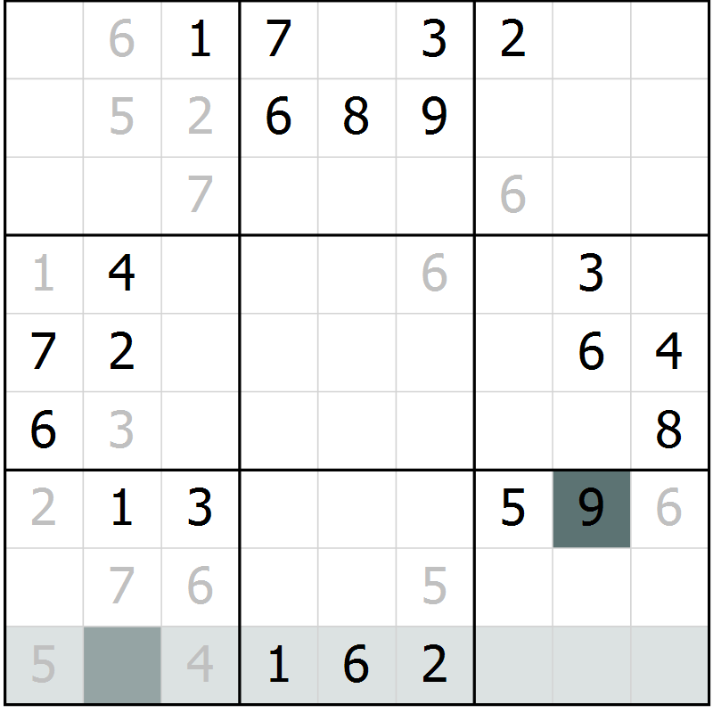 Position des candidats pour la solution de la Gr 6 page 9 du magazine de sudoku Virtuose n° 106