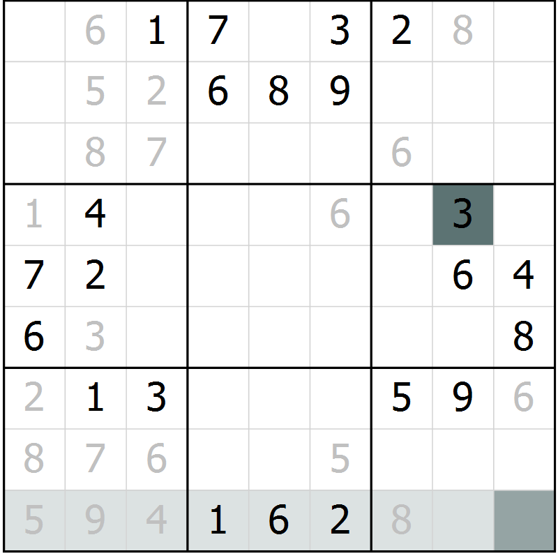 Position des candidats pour la solution de la Gr 6 page 9 du magazine de sudoku Virtuose n° 106