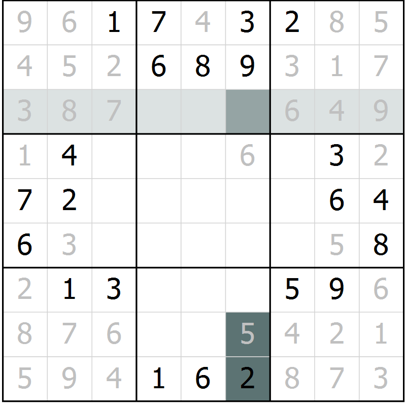 Position des candidats pour la solution de la Gr 6 page 9 du magazine de sudoku Virtuose n° 106