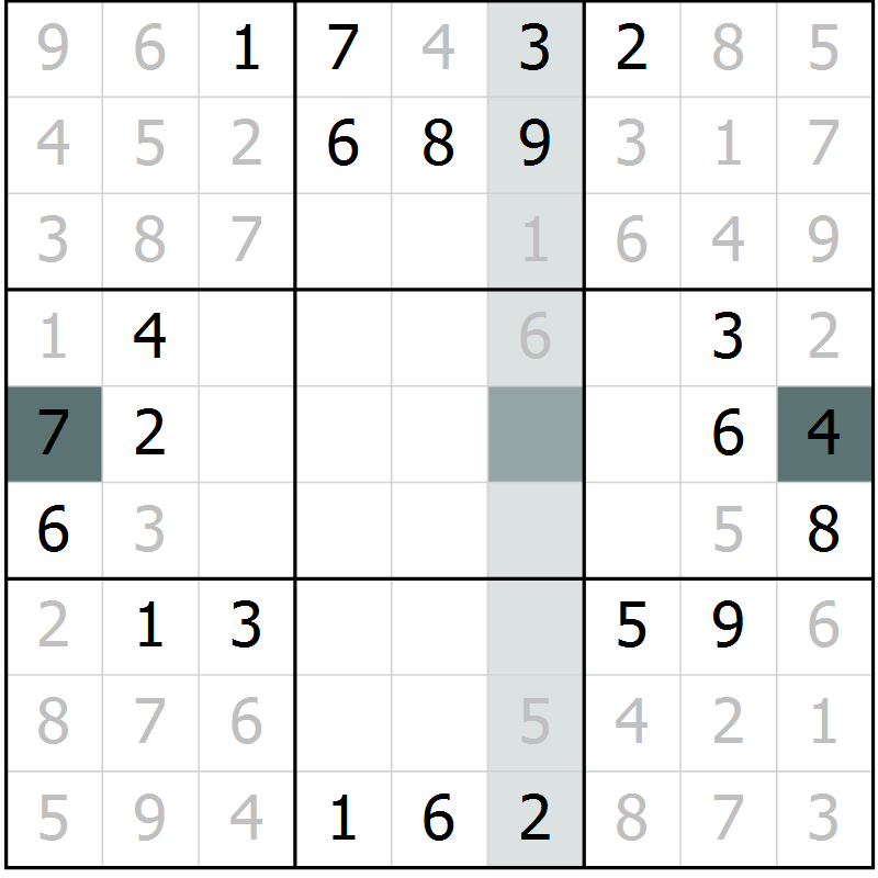 Position des candidats pour la solution de la Gr 6 page 9 du magazine de sudoku Virtuose n° 106