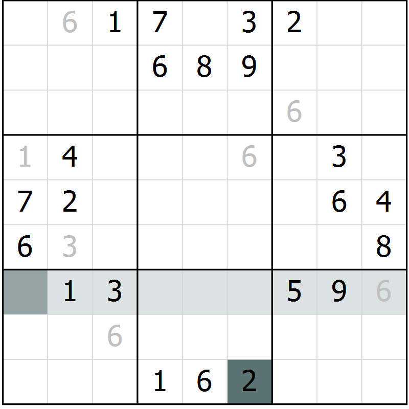 Position des candidats pour la solution de la Gr 6 page 9 du magazine de sudoku Virtuose n° 106
