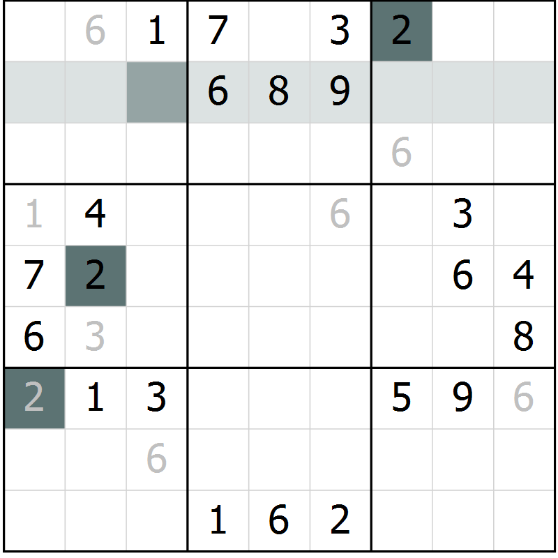 Position des candidats pour la solution de la Gr 6 page 9 du magazine de sudoku Virtuose n° 106